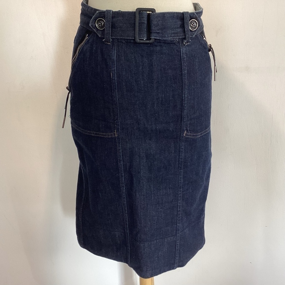 Sportmax Code By Max Mara Denim Y2K 90’s Boho Dark Blue Wash Skirt 10 see measur